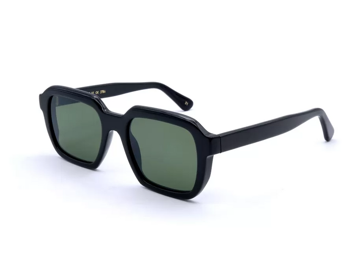 Side view of the LGR Raffaello glasses in Black 01/Green G15 - zoomed out.