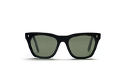 A front view of the LGR Cecile glasses in Black 01/Green G15 (base 2).