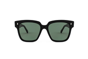 A front view of the LGR Dakhla glasses in Black 01/Green G15 (base 2).