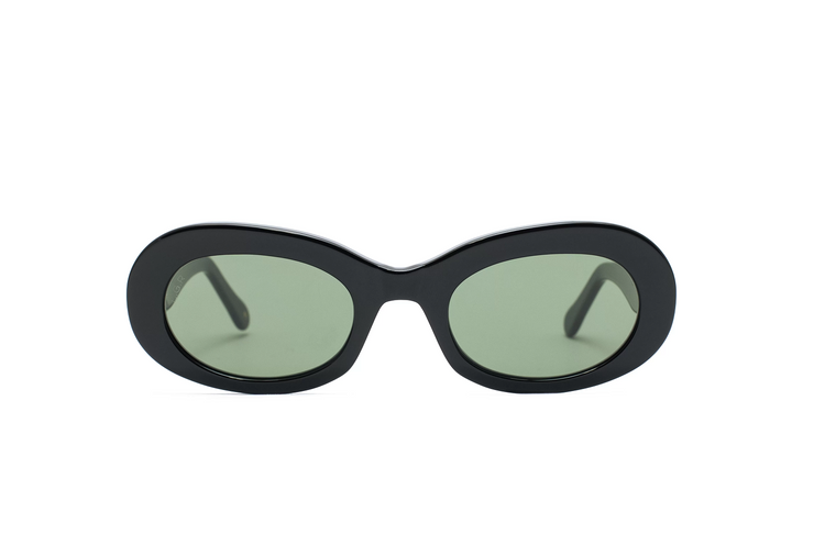 Front view of the LGR Dalia glasses in Black 01/Green g15 (base 2).