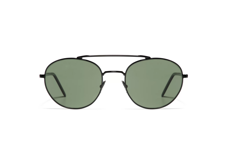 A front view of the LGR Dahlak glasses in Black 01/Green G15.