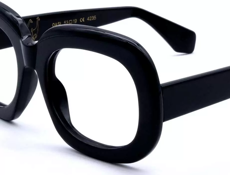 Side view of the LGR Oasi Palmerie Collection in Black 01 - zoomed in on frame rim.